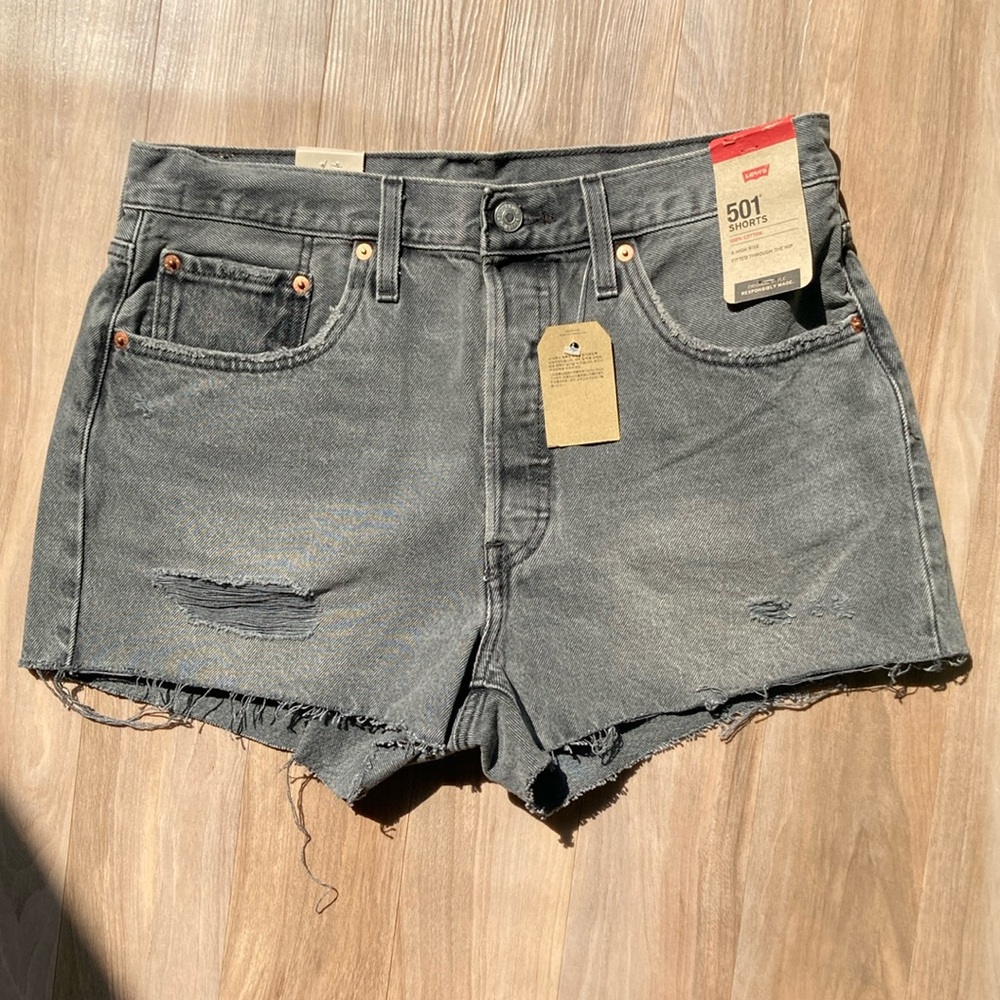 Levi’s 501 jean short distressed high rise 501 jean cotton denim cutoff size 31 - Picture 5 of 17